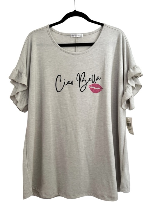 retrology Tops - Retrology Ciao Bella Lips Ruffle Sleeve Tee, Size 1X - NWT